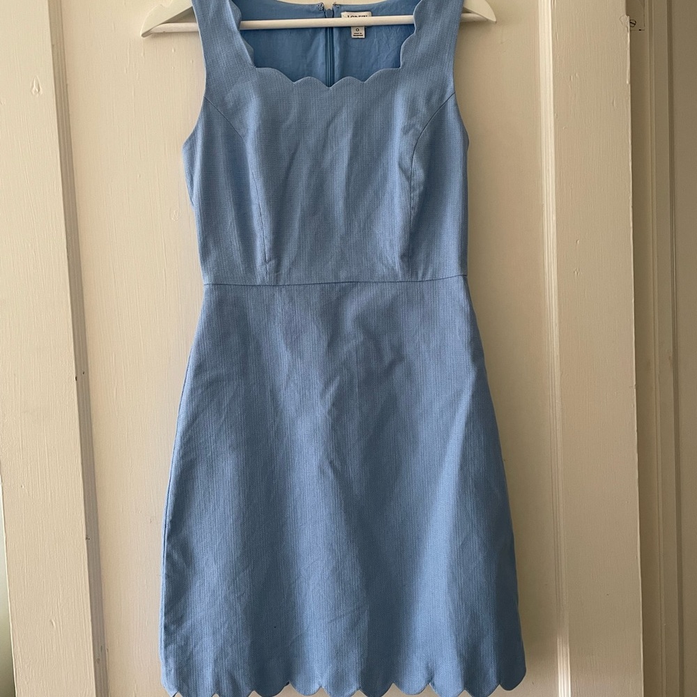 J. Crew Factory size 0 Blue Scalloped Square Neck Dress